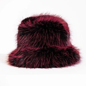 Elegant Faux Fur Bucket Hat - Black and Red